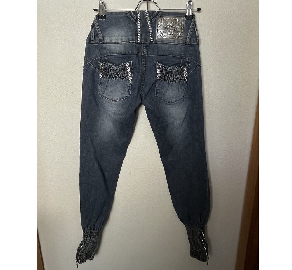 Mix Premium Rhinestone Zip Ankle Jeans Brazilian Women’s Small Medium Y2k Bling